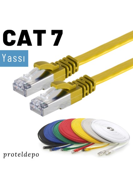 CAT7 Yassı FTP Ethernet (Network, LAN) Kablosu, Sarı, 10 metre