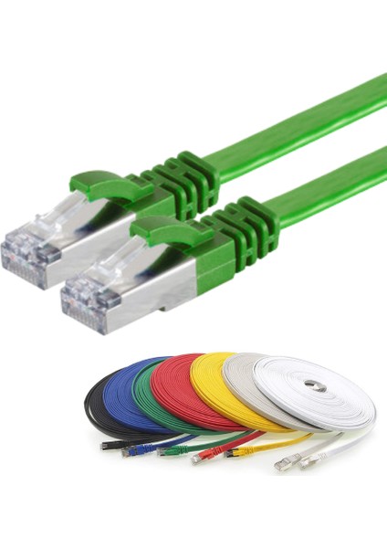 CAT7 Yassı FTP Ethernet (Network, LAN) Kablosu, Yeşil, 50 cm