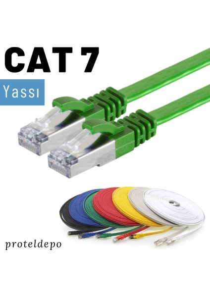 CAT7 Yassı FTP Ethernet (Network, LAN) Kablosu, Yeşil, 50 cm