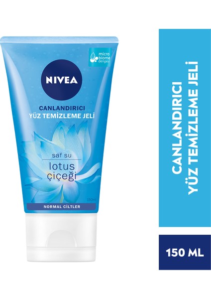 NIVEA Canlandırıcı Yüz Temizleme Jeli 150 ml, Saf Su ve Lotus Çiçeği ile Etkili Yüz Temizleyici, Normal Ciltler