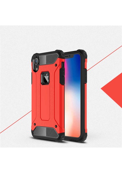 - Apple iPhone XR 6.1 - Kılıf Çift Katman Zırh Tank Crash Military Kapak - Kırmızı - T6039