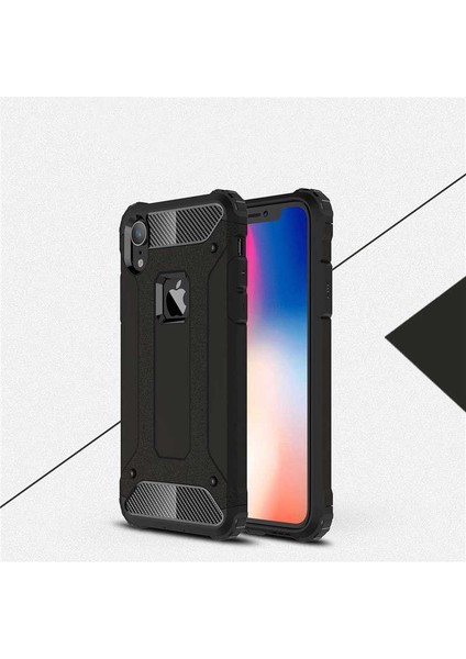 - Apple iPhone XR 6.1 - Kılıf Çift Katman Zırh Tank Crash Military Kapak - Siyah - T6039