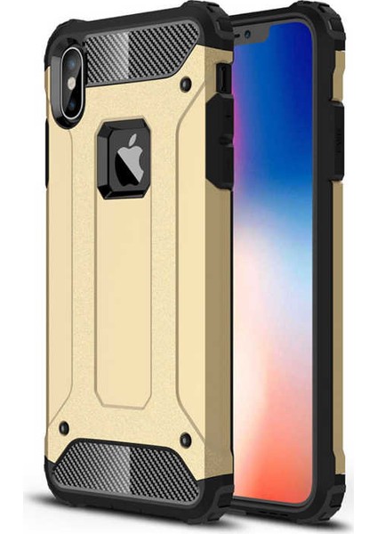- Apple iPhone XS Max 6.5 - Kılıf Çift Katman Zırh Tank Crash Military Kapak - Gold