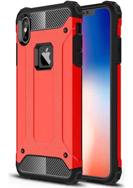 - Apple iPhone XS Max 6.5 - Kılıf Çift Katman Zırh Tank Crash Military Kapak - Kırmızı