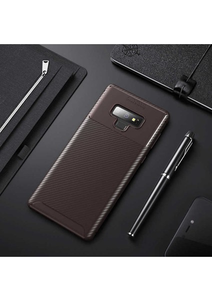 - Samsung Galaxy Note 9 - Kılıf Auto Focus Karbon Negro Silikon Kapak - Kahverengi - T6130