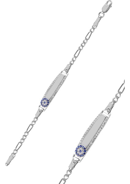 Gümüş Zirkon Taşlı Nazarlı Çoçuk Bilekliği