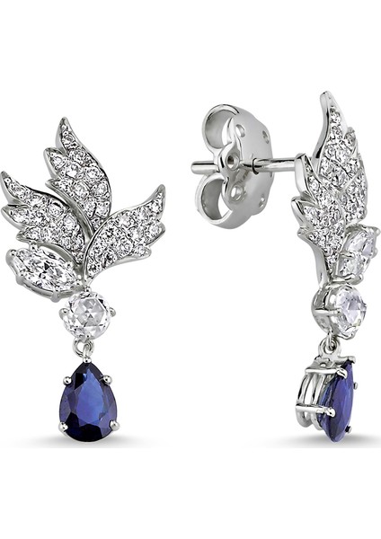 Safir Küpe Sallantılı Elmaslı - Beyaz Altın