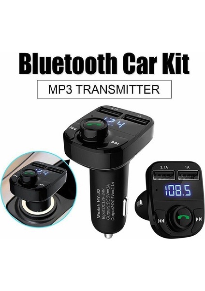 Car X8 Araç Fm Transmitter Bluetooth USB Mp3 Sd Kart Çakmaklık Şarj Girişli Oto Müzik Çalar Kiti