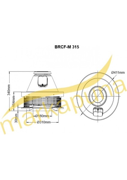 BVN Bahçıvan BRCF-M 315 Yatay Atışlı 1800 m³/h Radyal Çatı Fanı