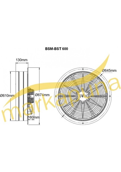 60 cm çapında BSM 600 1400 D/D 220/230 volt Monofaze Sanayi Aspiratörü