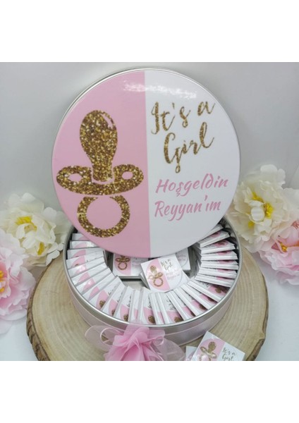 Emzik Etiketli Metal Kutulu Bebek Çikolatası Yuvarlak 50 Li