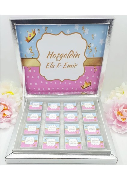48 Li Ikiz Bebek Çikolatası Karton Kutuda 16 Bölmeli