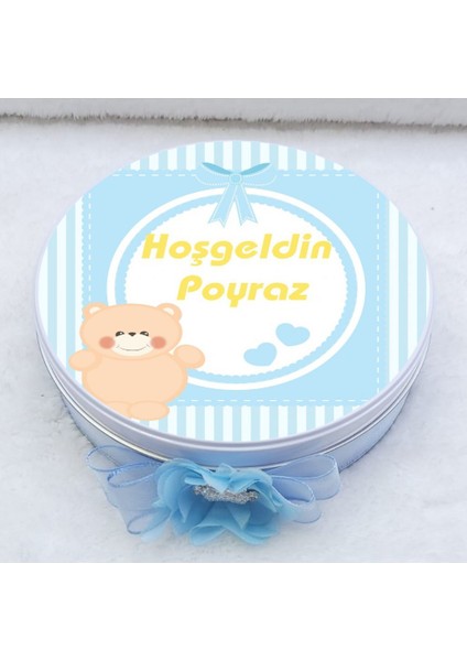 Ayıcıklı Metal Kutuda Bebek Çikolatası Uv Baskılı Madlen Çikolata