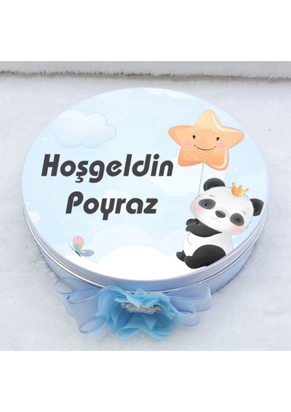 Panda Baskılı Metal Kutuda Bebek Çikolatası Uv Baskılı Madlen Çikolata