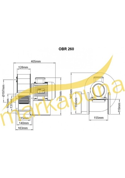 OBR 260M-Bahçıvan OBR 260M-2K 2820 D/D 220/230 volt Monofaze Tek Emişli Radyal Fan Öne Eğimli2K Tek Emişli Radyal Fan