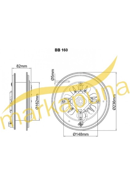 16 cm çapında BB 160 2500 D/D 220/230 volt Monofaze Aksiyel Baca Aspiratörü