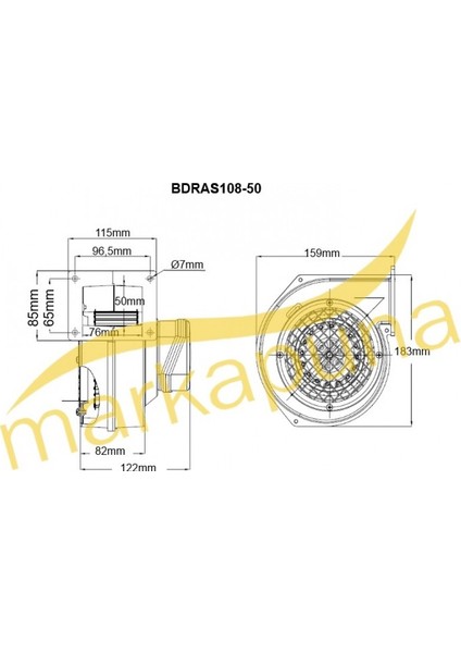 BDRAS 108-50 1900 D/D 220/230 volt Monofaze Aluminyum Gövdeli Salyangoz Fan Öne Eğimli