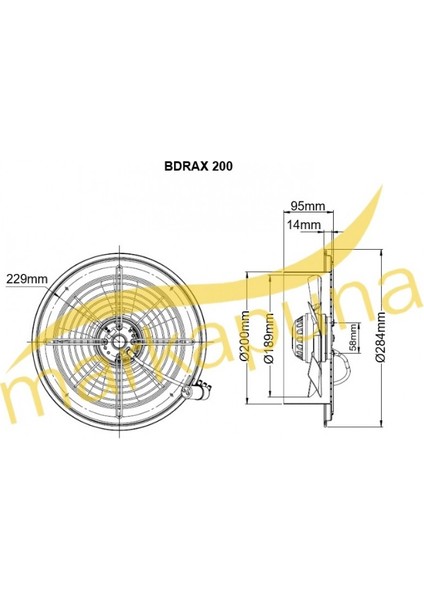 BVN Bahçıvan BDRAX 200-2K Yüksek Devirli 20 cm 680 m³/h Debi Aksiyel Aspiratör Fan