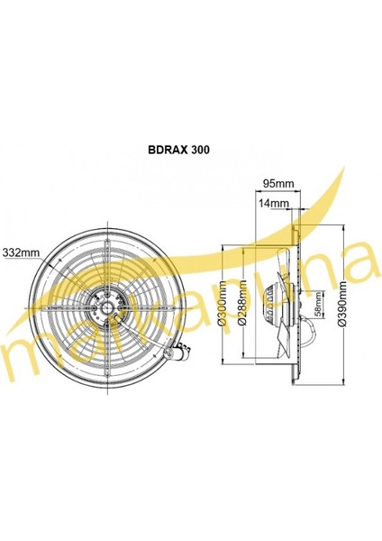 BVN Bahçıvan BDRAX 300-2K Yüksek Devirli 30 cm 2020 m³/h Debi Aksiyel Aspiratör Fan