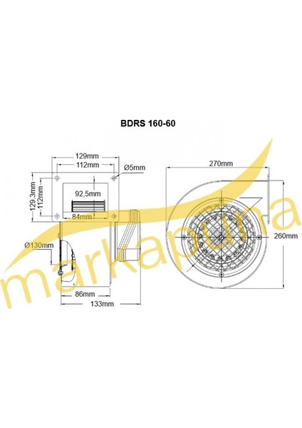 BVN Bahçıvan BDRS 160-60 Sac Gövdeli 600 m³/h Salyangoz Fan