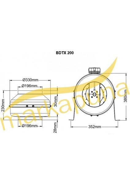 20 cm çapında BDTX 200-B 2300 D/D 220/230 volt Monofaze Yuvarlak Kanal Fanı Geriye Eğimli