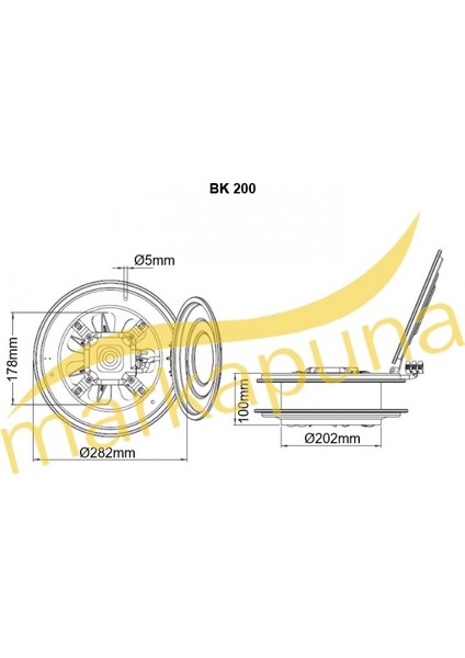 20 cm çapında BK 200 1550 D/D 220/230 volt Monofaze Aksiyel Kapaklı Aspiratör