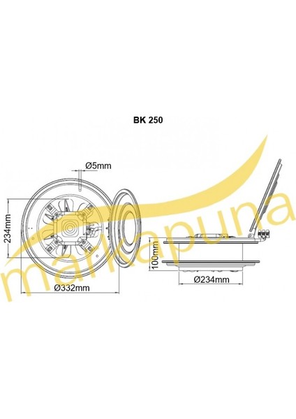 25 cm çap BK 250 890 m³/h Debi 220/230 volt Monofaze Aksiyel Kapaklı Aspiratör