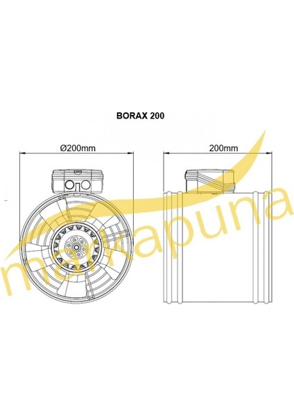 BVN Bahçıvan BORAX 200 Aksiyel 20 cm 680 m³/h Debi Kanal Tipi Fan