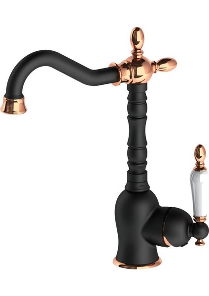 Retro Tek Gövde Lavabo Bataryası Siyah-Rose Gold Pvd MTL180-S-R