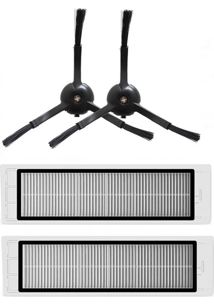 Hubsan S50/S55 Uyumlu 2li Hepa Filtre ve 2li Siyah Yan Fırça (Roborock S50/S55 Uyumlu)