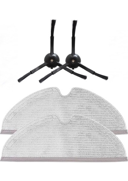 Hubsan S50/S55 Uyumlu 2li Siyah Yan Fırça ve 2li Fiber Bez (Roborock S50/S55 Uyumlu)