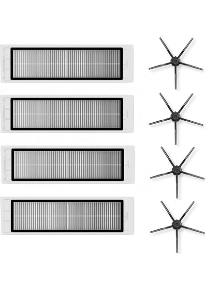 Roborock S6 MaxV Uyumlu 4lü Hepa Filtre ve 4lü Siyah Yan Fırça