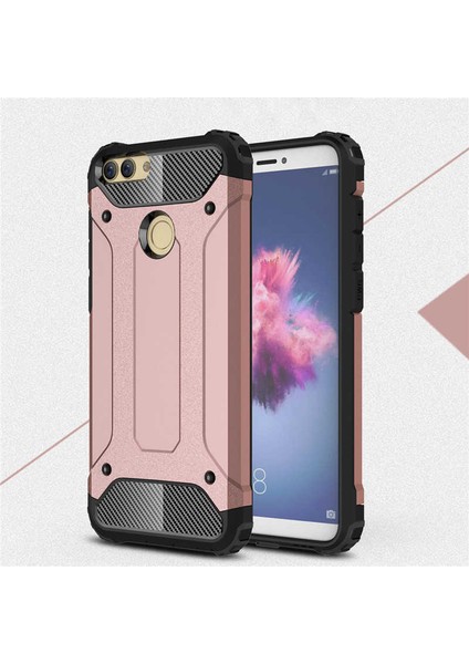 - Huawei P Smart - Kılıf Çift Katman Zırh Tank Crash Military Kapak - Rose Gold