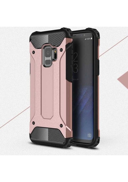 - Samsung Galaxy S9 - Kılıf Çift Katman Zırh Tank Crash Military Kapak - Rose Gold - T2446