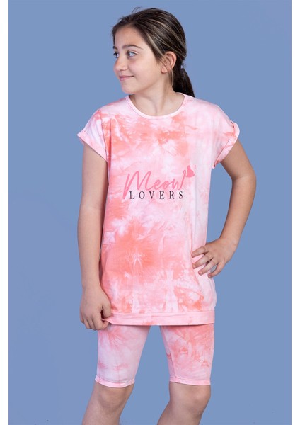 Toontoy Kız Çocuk Batik Desenli Baskılı Taytlı Takım