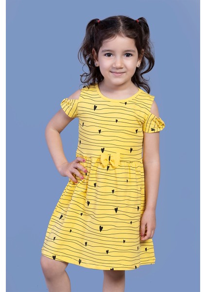 Toontoy Kız Çocuk Kalp Desenli Kolları Detaylı Elbise