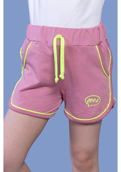 Toontoy Kız Çocuk Beli Lastikli Iki Yanı Cepli Nakışlı Şort