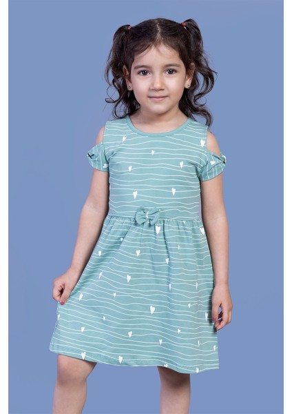 Toontoy Kız Çocuk Kalp Desenli Kolları Detaylı Elbise