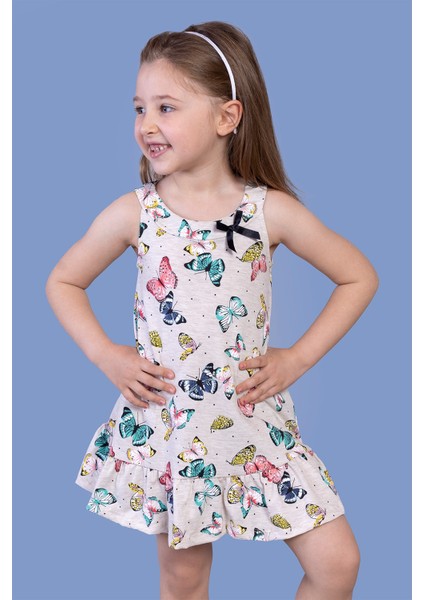 Toontoy Kız Çocuk Kelebek Desenli Elbise