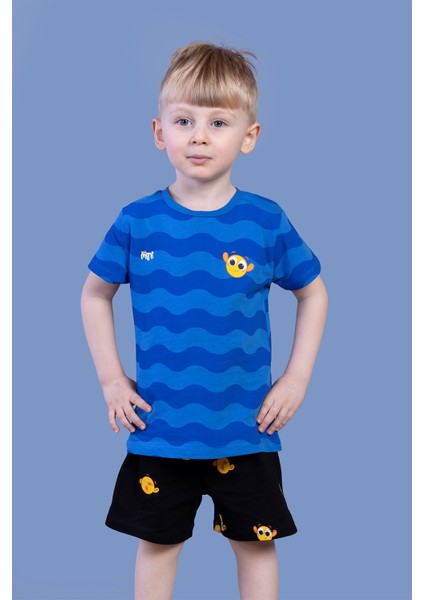 Toontoy Erkek Çocuk Dalga Desenli Şortlu Takım