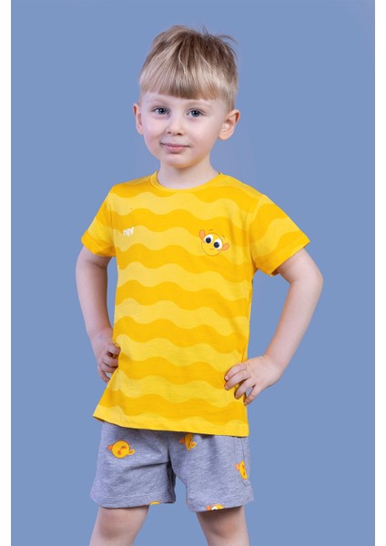 Toontoy Erkek Çocuk Dalga Desenli Şortlu Takım