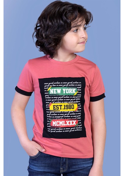 Toontoy Erkek Çocuk Kolları Garni Detaylı Yazı Baskılı Tişört