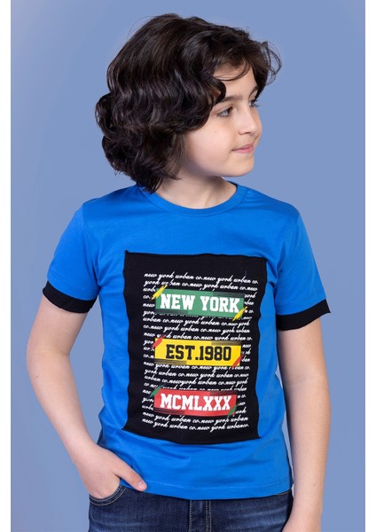 Toontoy Erkek Çocuk Kolları Garni Detaylı Yazı Baskılı Tişört