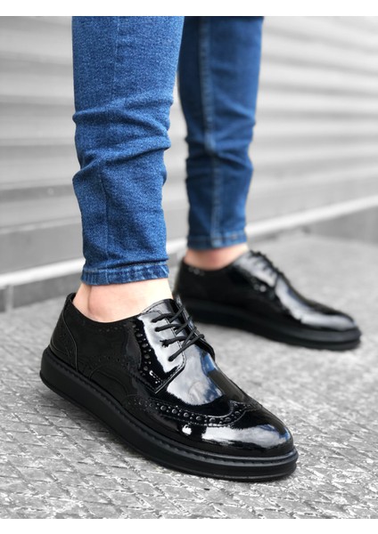BA0003 Bağcıklı Klasik Siyah Taban Rugan Yüksek Taban Casual Erkek Ayakkabı modelleri