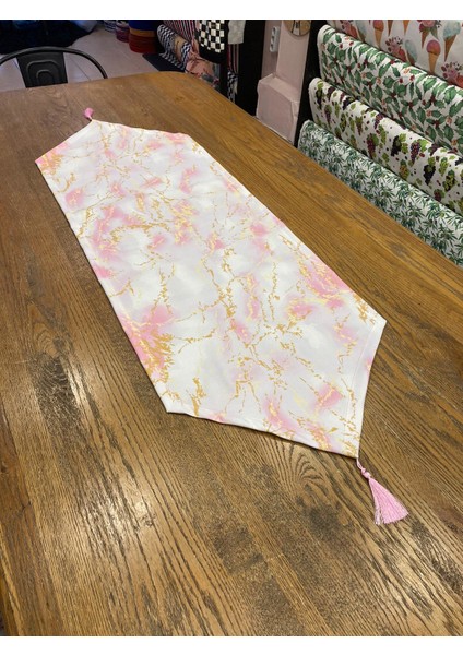Tuğçe Demir Home Desıgn Pembe Mermer Desen Runner