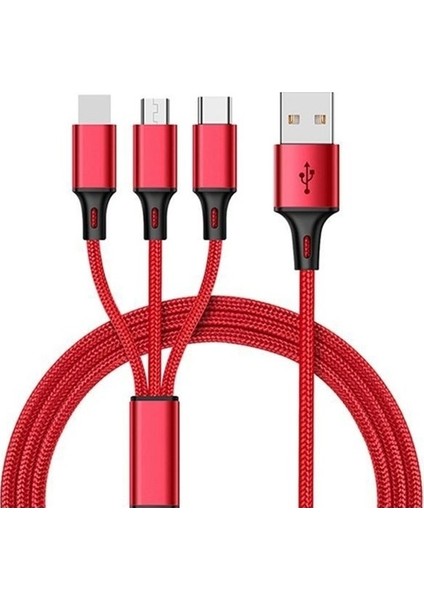 Xiaomi Redmi Note 7s Uyumlu Çoklu Şarj Aleti Cihazı Kablosu Type-C Micro Lightning 3lü Kablo