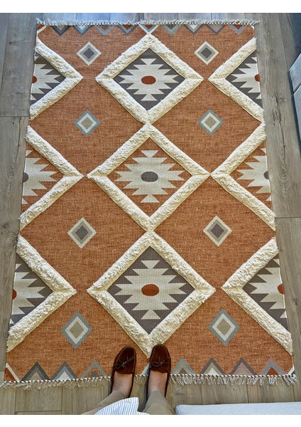 Rustik 4017 Orange Pastel Turuncu Geometrik Desen Kilim