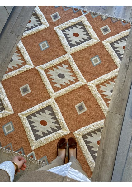 Rustik 4017 Orange Pastel Turuncu Geometrik Desen Kilim