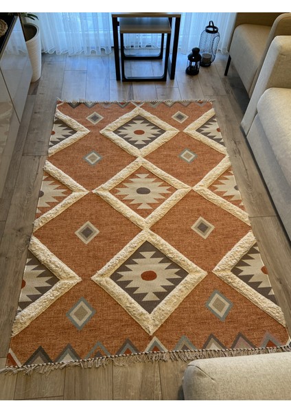 Rustik 4017 Orange Pastel Turuncu Geometrik Desen Kilim