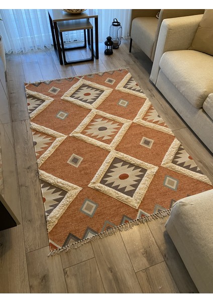 Rustik 4017 Orange Pastel Turuncu Geometrik Desen Kilim